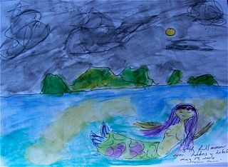 Drawing: Full Moon on S/V Seabound, Puerto Rico